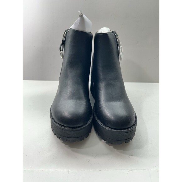 Qupid Women Side Zip Lug Black Platform Chunky Ankle Boot Size 6 - Picture 5 of 11